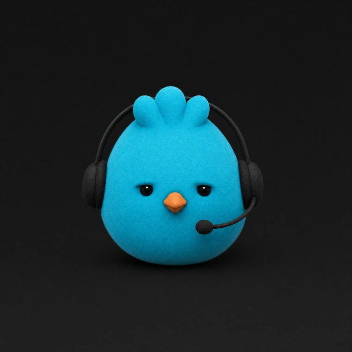 Cyan bird agent with a black calling headset