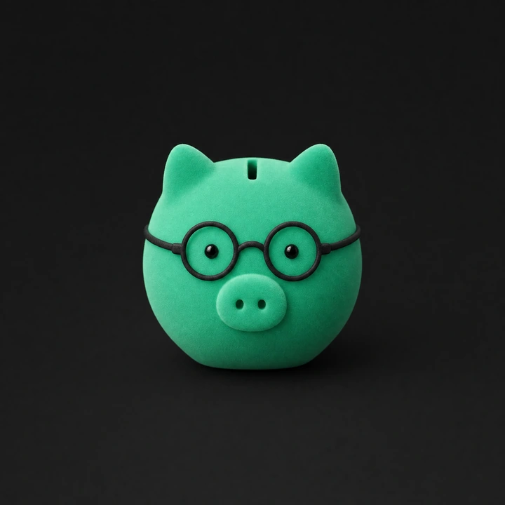Emerald piggy-bank agent wearing round spectacles