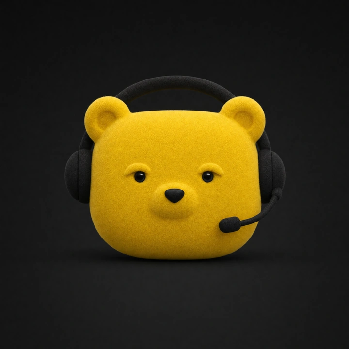 Yellow bear agent with a black support headset